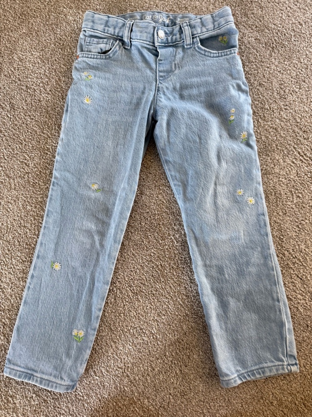 Cat & Jack Light Blue Straight-Leg Jeans with Daisy Embroidery Size 5T Girls